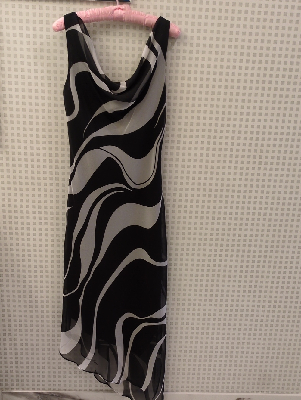 Asymmetrical Black and White Wave-Print Dress